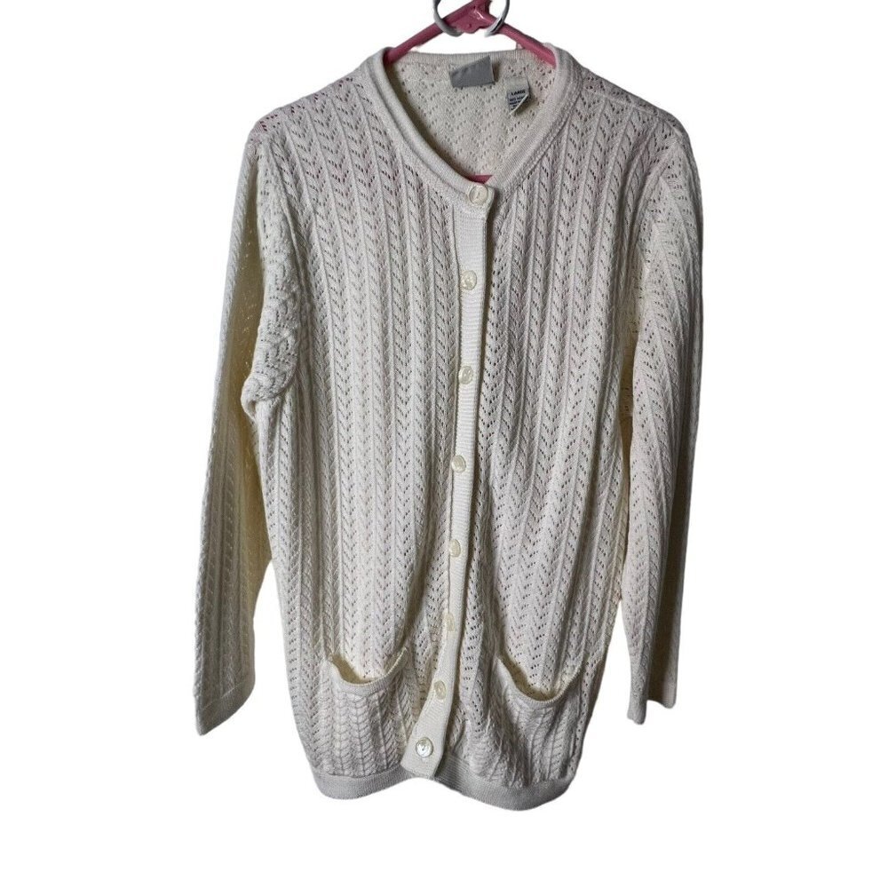 Classic Elements Vintage Women Button Front Cardigan Sweater Large Chevron Knit